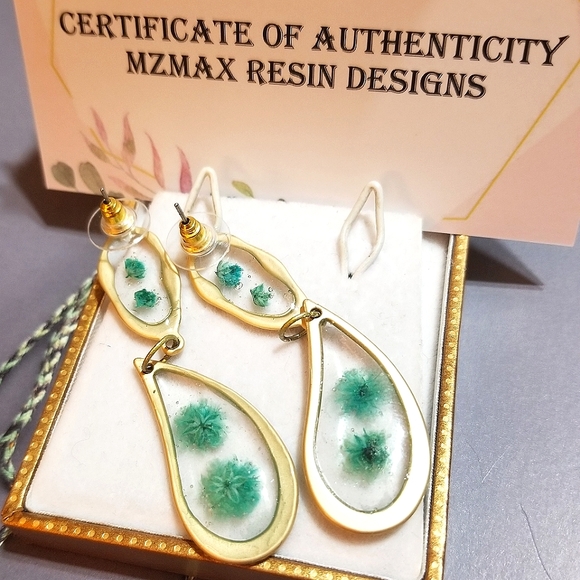 MzMax Resin Designs Blueish Green Babies Breathe Long Earrings - Picture 2 of 4